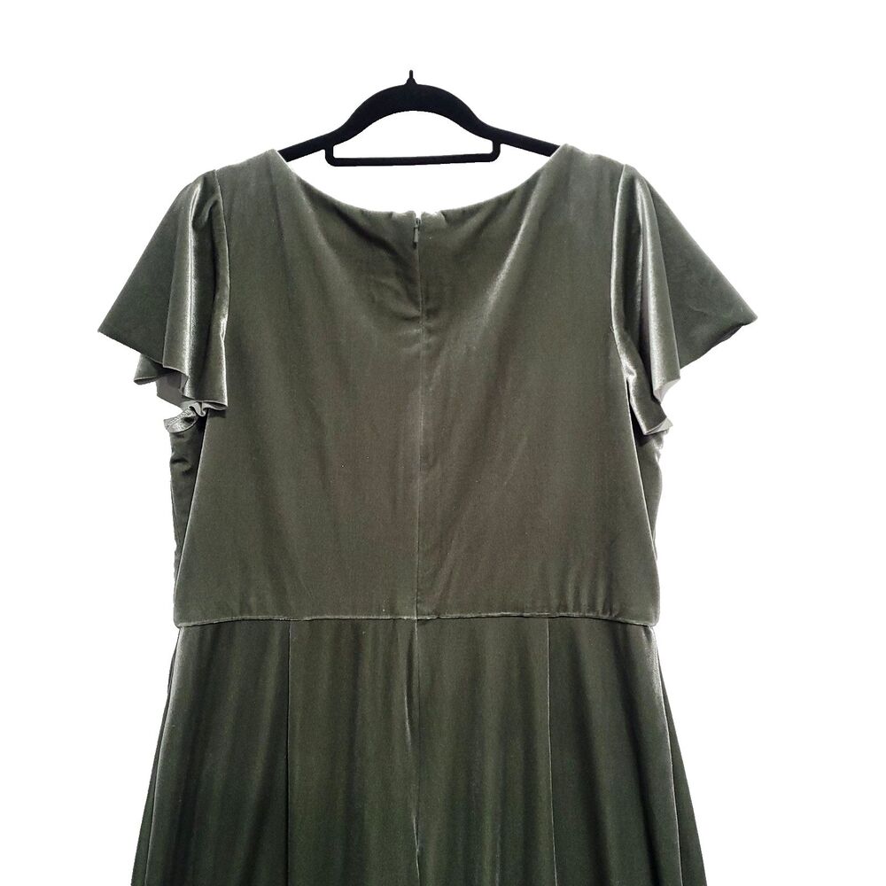 Velvet Flutter Sleeve Jumpsuit After Six 16 R Sage Green V Neck Wide Leg Event - Picture 7 of 13